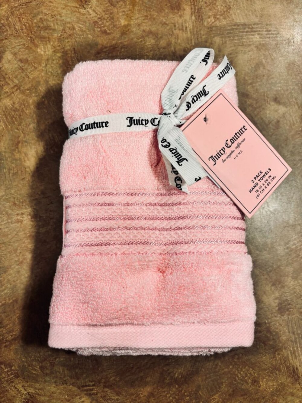 Juicy Couture Pink Hand Towels 2-Pack 16" x 26" Cotton Striped Design